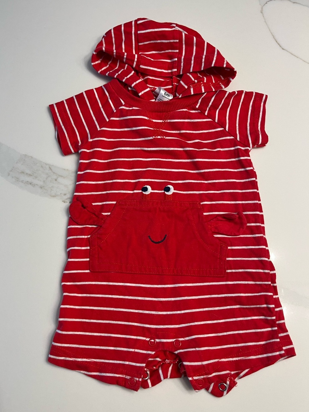 Carter's Hooded Romper Red and White Striped
